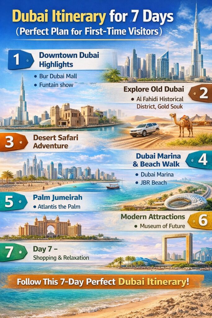 dubai 7 day travel itinerary for first time visitors