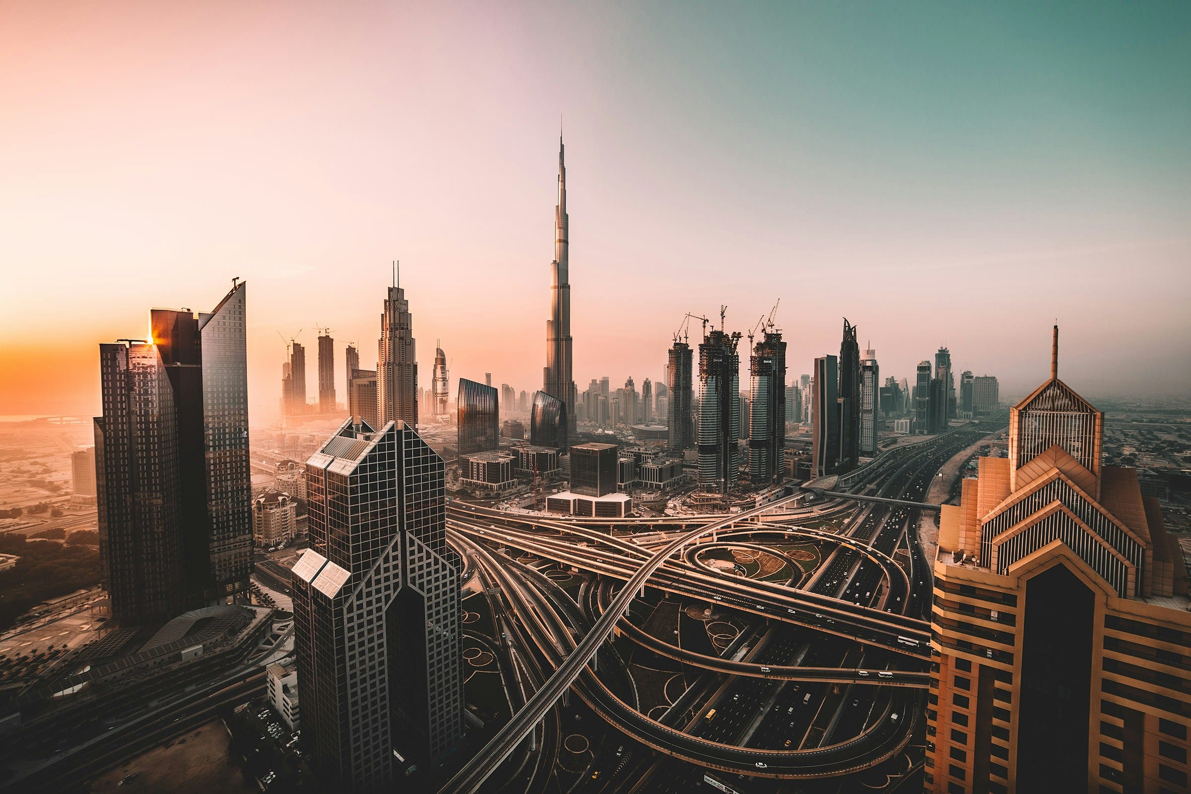 Dubai skyline with Burj Khalifa at sunrise